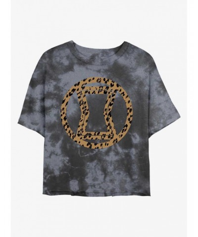 Marvel Black Widow Leopard Fill Logo Tie-Dye Girls Crop T-Shirt $10.87 T-Shirts