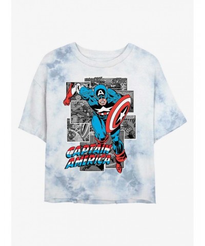 Marvel Captain America Comic Cap Tie-Dye Girls Crop T-Shirt $11.33 T-Shirts