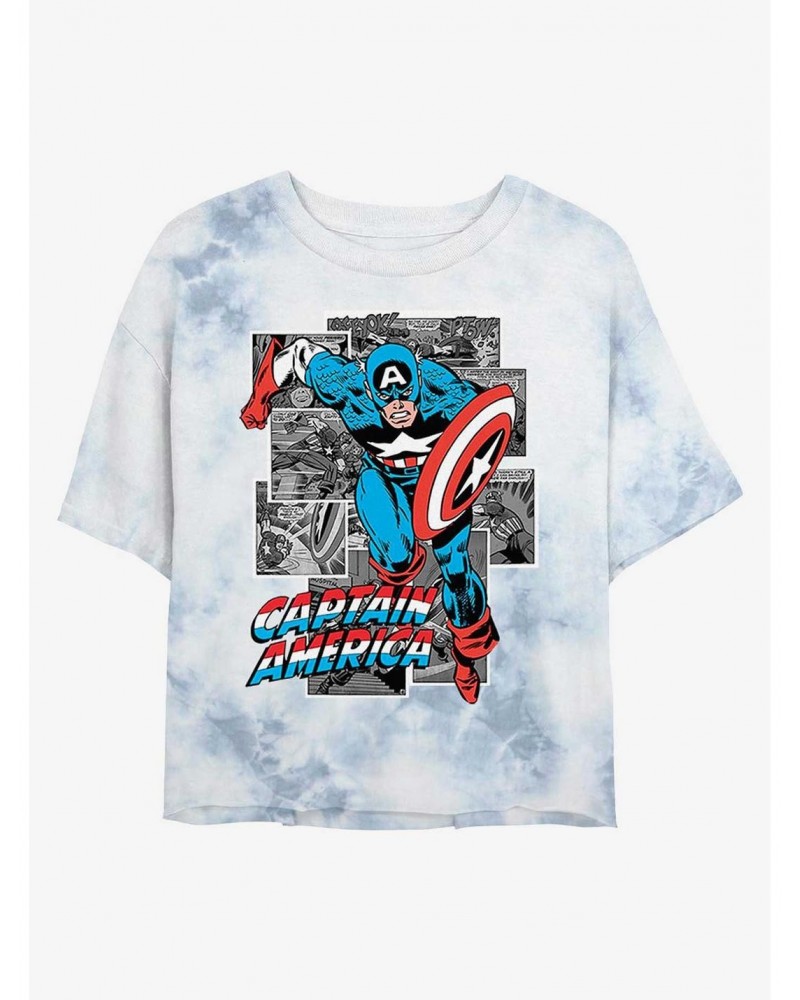 Marvel Captain America Comic Cap Tie-Dye Girls Crop T-Shirt $11.33 T-Shirts