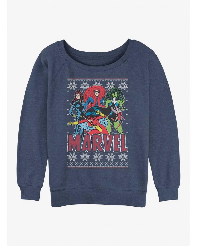 Marvel Avengers Season's Heroines Ugly Christmas Girls Slouchy Sweatshirt $11.51 Sweatshirts