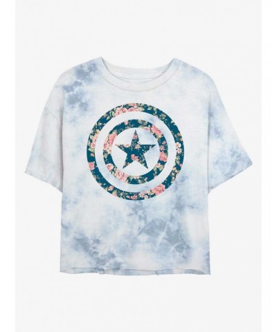 Marvel Captain America Floral Shield Tie-Dye Girls Crop T-Shirt $8.55 T-Shirts