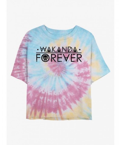 Marvel Black Panther Wakanda Forever Tie Dye Crop Girls T-Shirt $9.47 T-Shirts