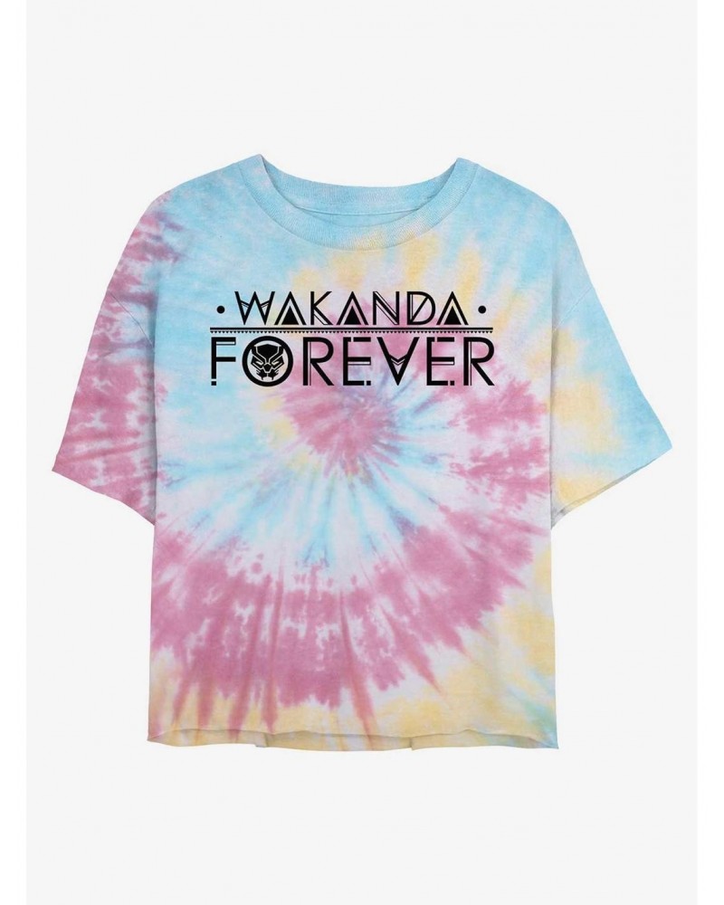 Marvel Black Panther Wakanda Forever Tie Dye Crop Girls T-Shirt $9.47 T-Shirts