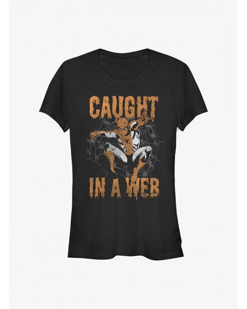 Marvel Spider-Man Caught In A Web Girls T-Shirt $7.57 T-Shirts