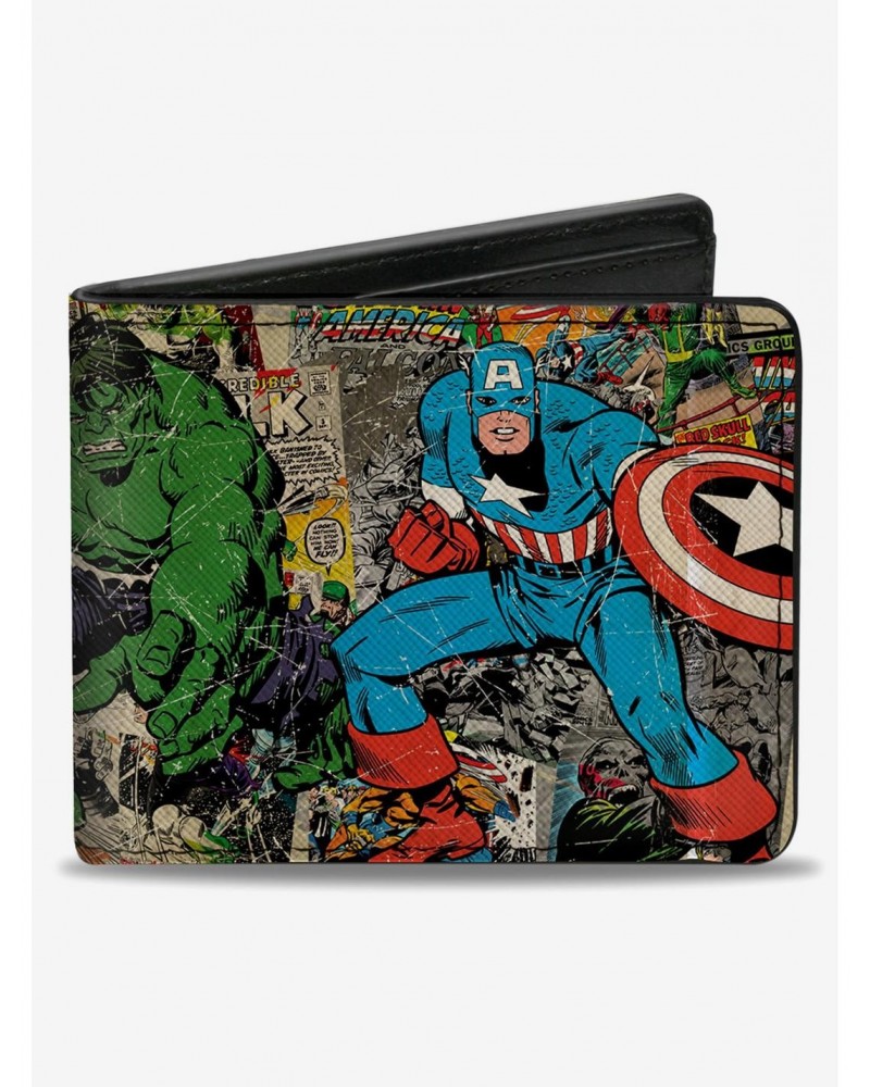 Marvel Avengers Comics Retro Avengers Group Pose With Comics Books Bifold Wallet $7.11 Wallets