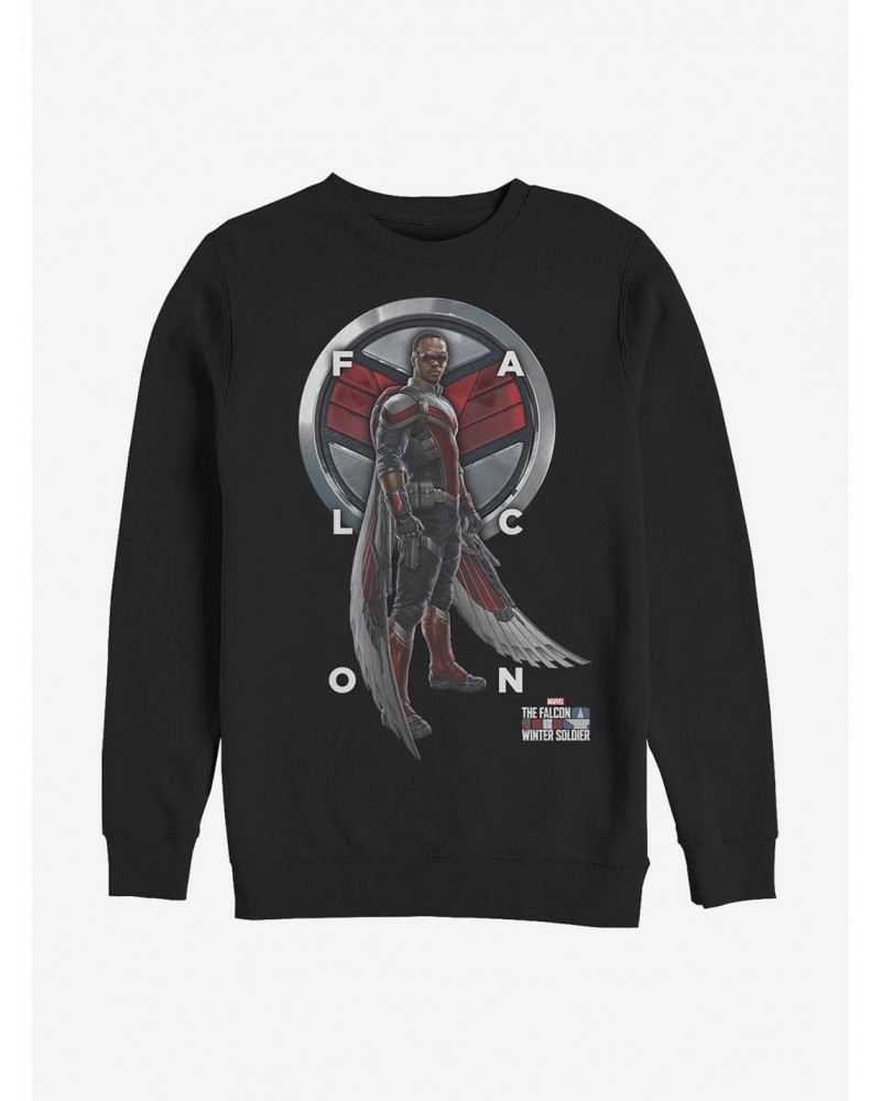 Marvel The Falcon And The Winter Soldier Falcon Grid Text Crew Sweatshirt $14.76 Sweatshirts