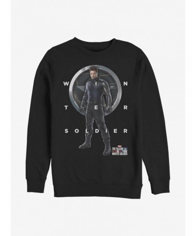 Marvel The Falcon And The Winter Soldier Bucky Grid Text Crew Sweatshirt $13.28 Sweatshirts