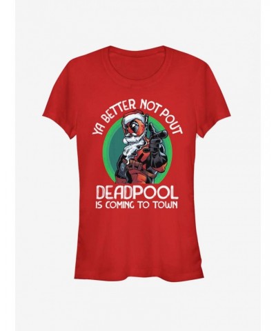 Marvel Deadpool Coming To Town Christmas Girls T-Shirt $8.17 T-Shirts