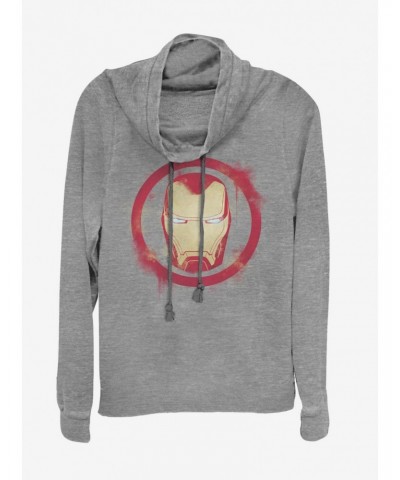 Marvel Avengers: Endgame Iron Man Spray Logo Cowlneck Long-Sleeve Girls Grey Heathered Top $10.78 Tops