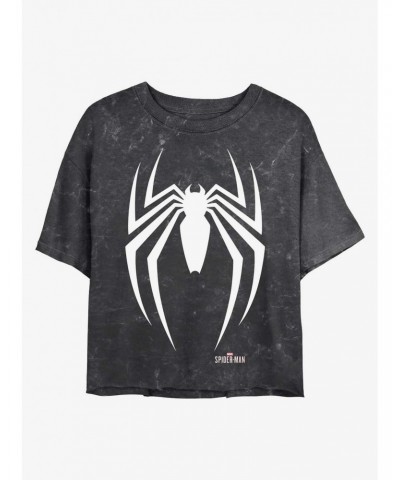 Marvel Spider-Man Spider Icon Mineral Wash Crop Girls T-Shirt $10.40 T-Shirts