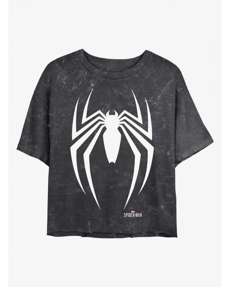 Marvel Spider-Man Spider Icon Mineral Wash Crop Girls T-Shirt $10.40 T-Shirts