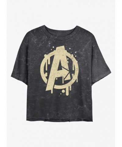 Marvel Avengers Paint Drip Logo Mineral Wash Crop Girls T-Shirt $6.94 T-Shirts